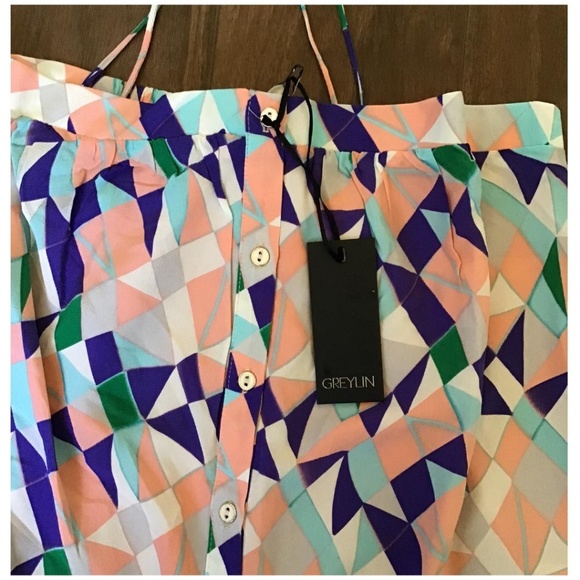 LAST 1❗️GREYLIN Anthropologie Boho Geometric Silk Top - Picture 4 of 7